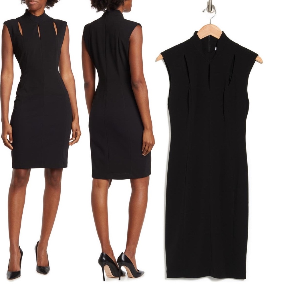 CALVIN KLEIN BLACK MOCK NECK CUTOUT SHEATH DRESS 4